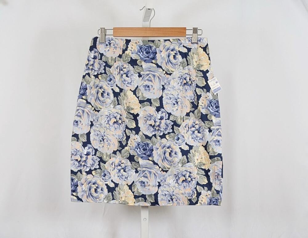 Vintage 90s Skirt Ann Taylor Blue Floral Print Straight Women's Size 12 New